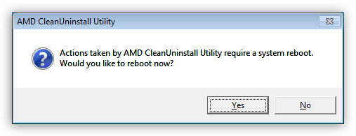 Предложение перезапуска операционной системы после удаления драйверов утилитой AMD Clean Uninstall